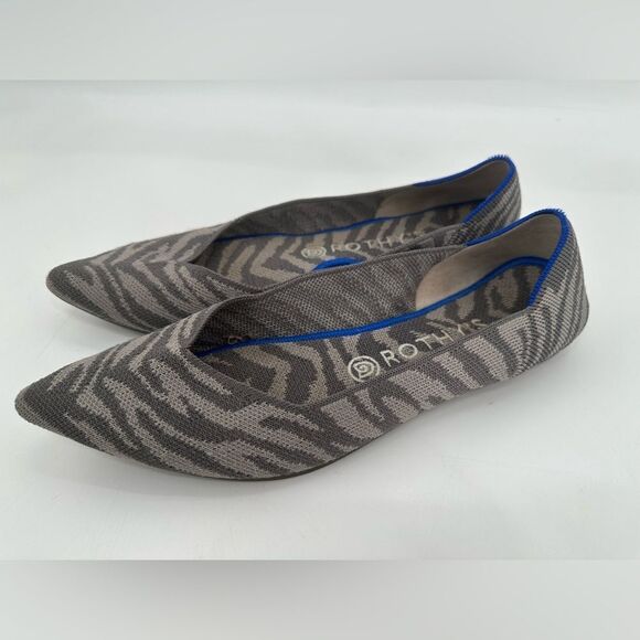Rothy's Flat Shoes Womens Size 9.5 Gray Blue Zebra Print Pointed Toe Slip On - Picture 2 of 8